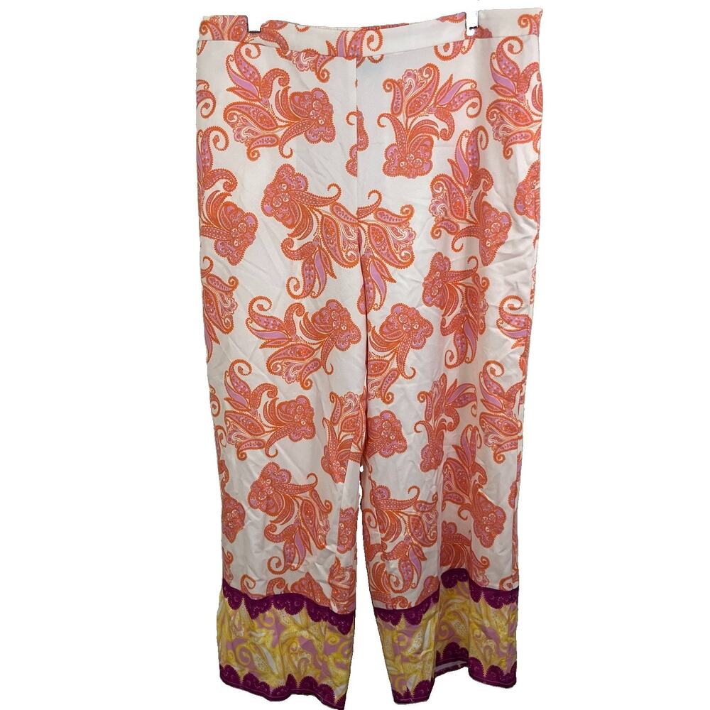 Eloquii Wide Leg Pants Womens Plus Size 18 Paisley Border Print Pull On Boho
